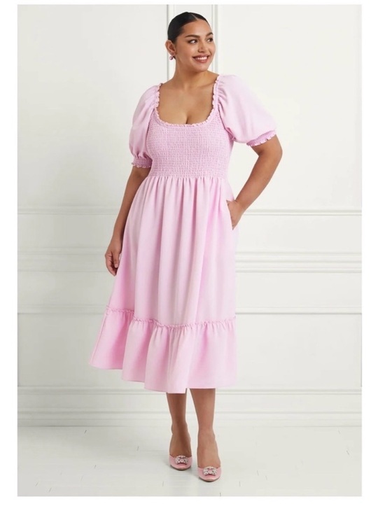 Hill House Dresses & Skirts - Hill House Home Louisa Nap Midi Dress Pink Smocked Puff Sleeve Size L